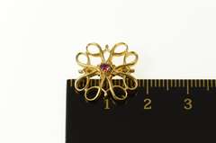 10K Yellow Gold Retro Squared Swirl Design Ruby Pin/Brooch