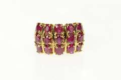 14K Yellow Gold Squared Natural Ruby Cluster Statement Ring