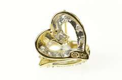 10K Yellow Gold Classic Diamond Inset Heart Love Symbol Stud Earrings