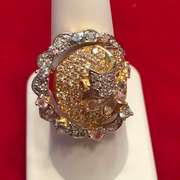 LADIES 18K GOLD DIAMOND WITH BLUE TOPAZ AND PINK TOURMANLINE RING