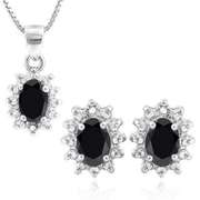 1 4/5 CARATBLACK SAPPHIRE & DIAMOND STERLING SILVER JEWELRY SET