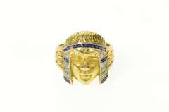 18K Yellow Gold Egyptian Diamond Sapphire Emerald Cleopatra Ring