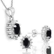 1 4/5 CARATBLACK SAPPHIRE & DIAMOND STERLING SILVER JEWELRY SET