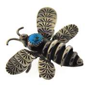 Vintage Turquoise Sterling Silver Bee Brooch