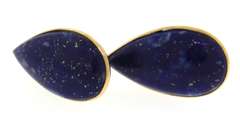 Beautiful Yellow Gold Bezel Pear Lapis Earrings