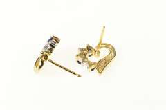 14K Yellow Gold Classic Sapphire Diamond Heart Stud Earrings
