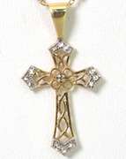 Gorgeous Filigree Cross Necklace in 2-Tone Gold