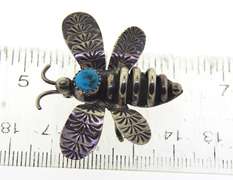 Vintage Turquoise Sterling Silver Bee Brooch