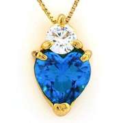 SOLITAIRE HEART SHAPE CREATED AQUAMARINE STONE GERMAN SILVER PENDANT CHARM