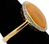 Enchanting Cabochon Cut Opal & Diamond Ring in Vermeil