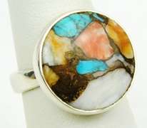 Sterling Ring with Inlaid Semi-Precious Gemstones, 7