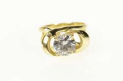 14K Yellow Gold Round Solitaire Geometric Raised Statement Ring
