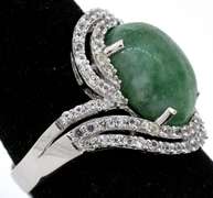 Hypnotic 6.75CTS Cabochon Cut Natural Emerald & White Sapphire Ring in Sterling Silver