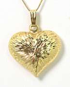 Glittering Textured Heart Necklace in 14KT Yellow Gold