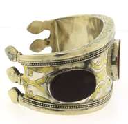 Turkmen Antique Silver Bracelet with Carnelians