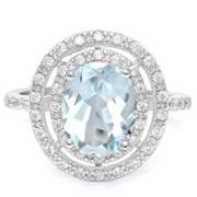 3 1/5 CT BABY SWISS BLUE TOPAZ & 1/5 CT CREATED WHITE SAPPHIRE STERLING SILVER RING