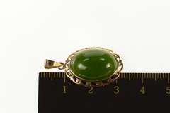 18K Yellow Gold Victorian Nephrite Oval Cabochon Ornate Pendant