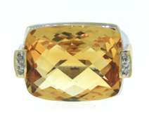 Majestic White Gold Cushion Cut Citrine and Diamond Ring