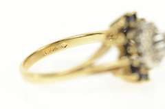 10K Yellow Gold Round Sapphire Diamond Halo Cocktail Ring