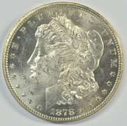 Frosty-white BU 1878-CC Morgan Silver Dollar. Key date