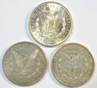 Very nice 1921 P-D-S Morgan Silver Dollars. Last year issue