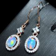 GENUINE ETHIOPIAN OPAL & CREATED WHITE SAPPHIRE 1.20 CT GENUINE ETHIOPIAN OPAL STERLING SILVER EARRINGS