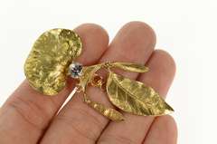 14K Yellow Gold Blue Topaz Citrine Leaf Fringe Statement Pin/Brooch