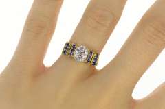 14K Yellow Gold Faceted Cubic Zirconia Iolite Statement Ring