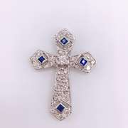 14kt Gold, Blue Sapphire, & Diamond Cross Pendant