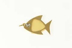 14K Yellow Gold Diamond Inset Retro Marble Fish Charm/Pendant