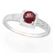 SUPERB ! 3/5 CARAT GARNET & DIAMOND STERLING SILVER RING