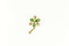 14K Yellow Gold Retro Jade Clover Shamrock Good Luck Pendant