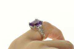 14K White Gold Emerald Amethyst Diamond Accent Statement Ring
