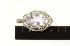 18K White Gold 37 Ctw Pear Kunzite Diamond Ornate Pendant