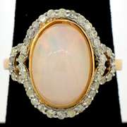 Incredible Cabochon Cut Opal & Diamond Halo Ring in Vermeil