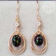 GENUINE ETHIOPIAN BLACK OPAL & CREATED WHITE SAPPHIRE 2.40 CT GENUINE STERLING SILVER EARRINGS
