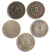 5 Shield Nickels