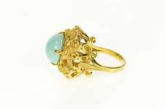 18K Yellow Gold Retro Grooved Ribbon Squared Turquoise Ring
