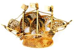 Early Sterling Vermeil Enameled Ship Pin