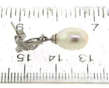 Charming White Gold Pearl and Diamond Necklace and Earrings Set