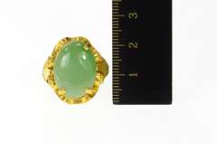 24K Yellow Gold Jade Ornate Scrollwork Design Statement Ring