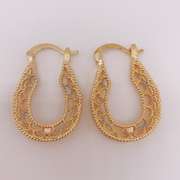 Fancy Italian 18kt Gold Plated Filigree Tricolor Hoop Earrings