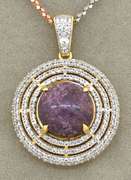 Majestic Massive 20.00CTS Cabochon Cut Natural Star Ruby & Sapphire Necklace in 3-Tone Sterling Silver