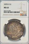CH BU Rainbow Toned 1878-S Morgan Silver Dollar. NGC MS63