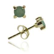 18K Gold over Sterling Silver Emerald 4mm Round Stud Earrings