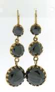 Vintage 14kt YG Round Hematite Drop Earrings