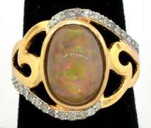 Ethereal Cabochon Cut Ethiopian Opal & Diamond Ring in Vermeil