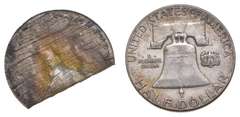 Mint Error - 1959 Franklin Half Dollar - Split Planchet - Circulated