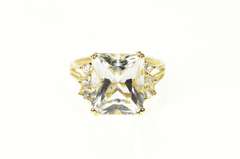 14K Yellow Gold Brilliant Sim. Aquamarine CZ Accent Cocktail Ring