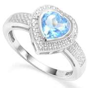 925 STERLING SILVER HS 7MM BLUE TOPAZ & DIAMOND WOMEN RING